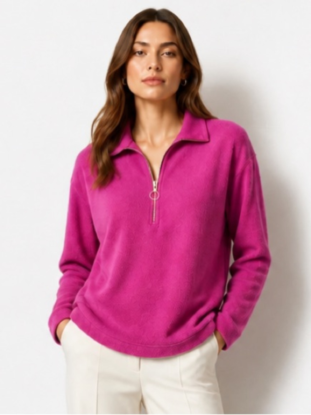 SOFT SURROUNDINGS Adalyn Sherpa Fleece Pullover Tunic Jacket Pink 1/4 Zip XS